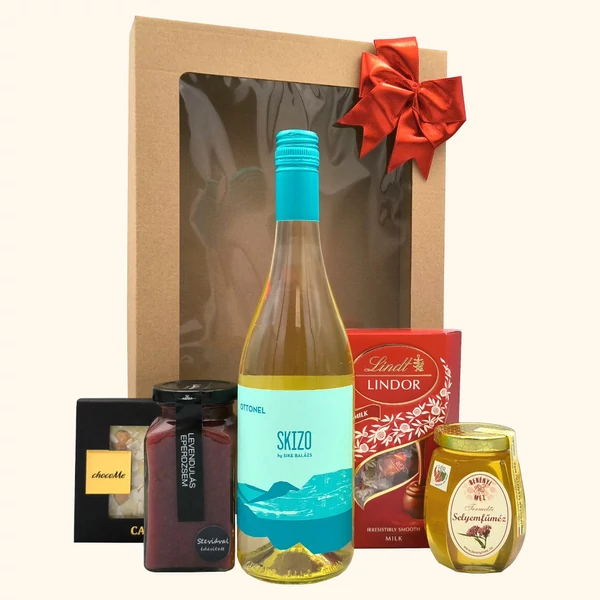 „Wine & Sweets - White„ bor ajándékcsomag rendelés - ajándék házhozszállítás